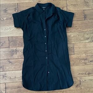 Black Linen Button-Up Shirt Dress